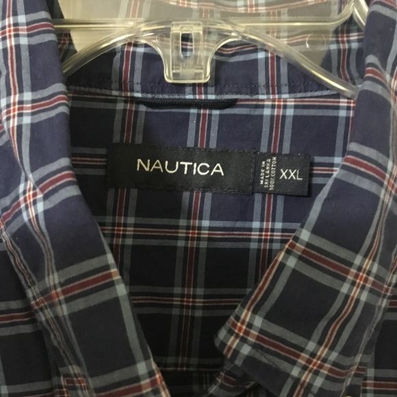 Nautica Long Sleeve Button Up Navy Blue Plaid Dress Shirt Men Size XXL EUC - Picture 6 of 8
